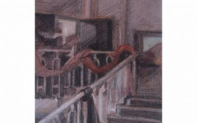 Pastel pencils, sepia «Entrance to the Class for drawing»