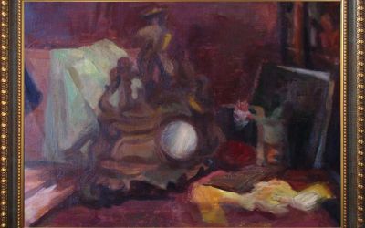 Canvas, oil «Still life with a Clock»